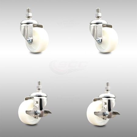 Service Caster 3 Inch 316SS Nylon Wheel Swivel 3/8 Inch Threaded Stem Caster Brakes SCC, 2PK SCC-SS316TS20S314-NYS-381615-2-TLB-2